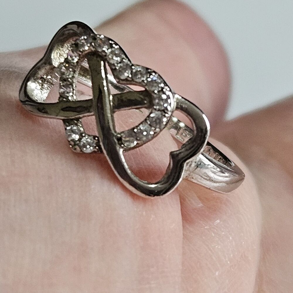 Vintage Bijoux Sterling Triple Hearts Infinity Knot CZ Ring Size 6 I Love You - Picture 4 of 12